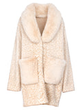 GIACCA LUNGA JACQUARD CHEVRON COLLO E TASCHE IN PELLICCIA - AYFEE