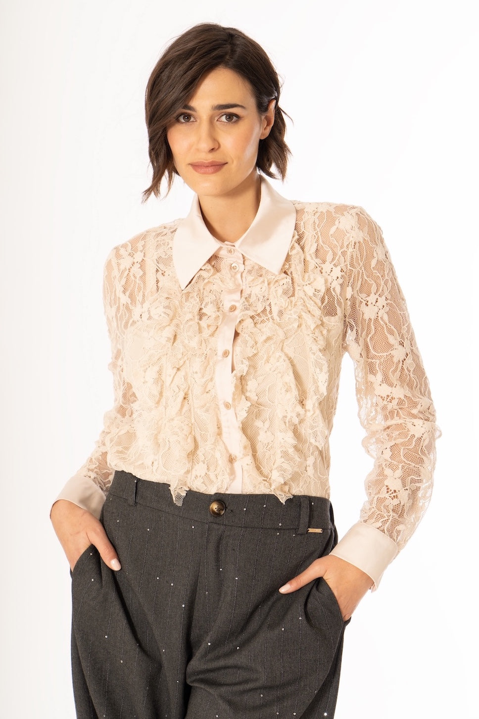 CAMICIA PIZZO CON ROUCHES - MORE BY SISTE'S