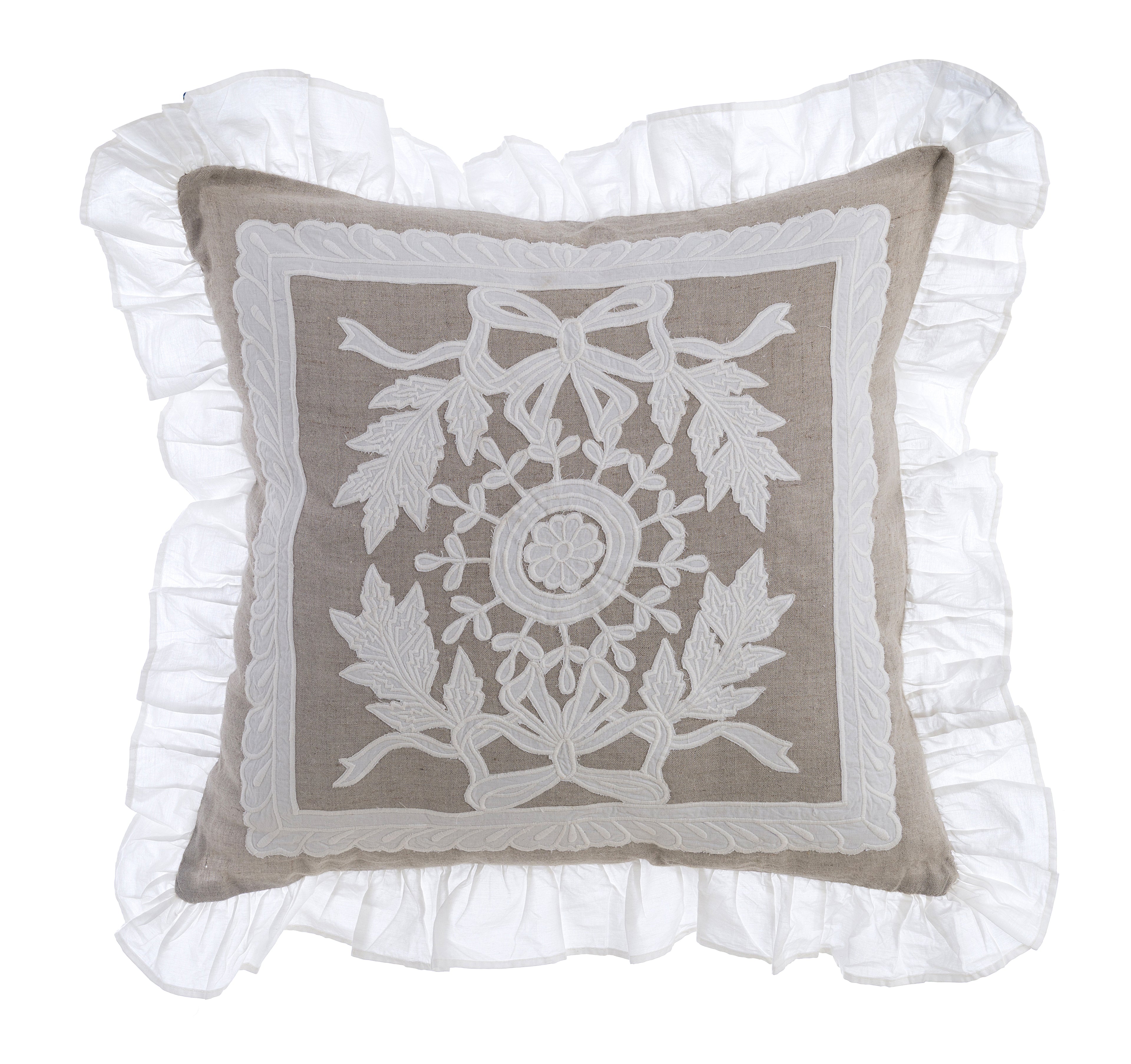 CUSCINO RICAMATO IN MISTO LINO - BLANC MARICLO'