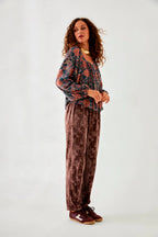 PANTALONI IN VELLUTO PALMERITAS  - NUD