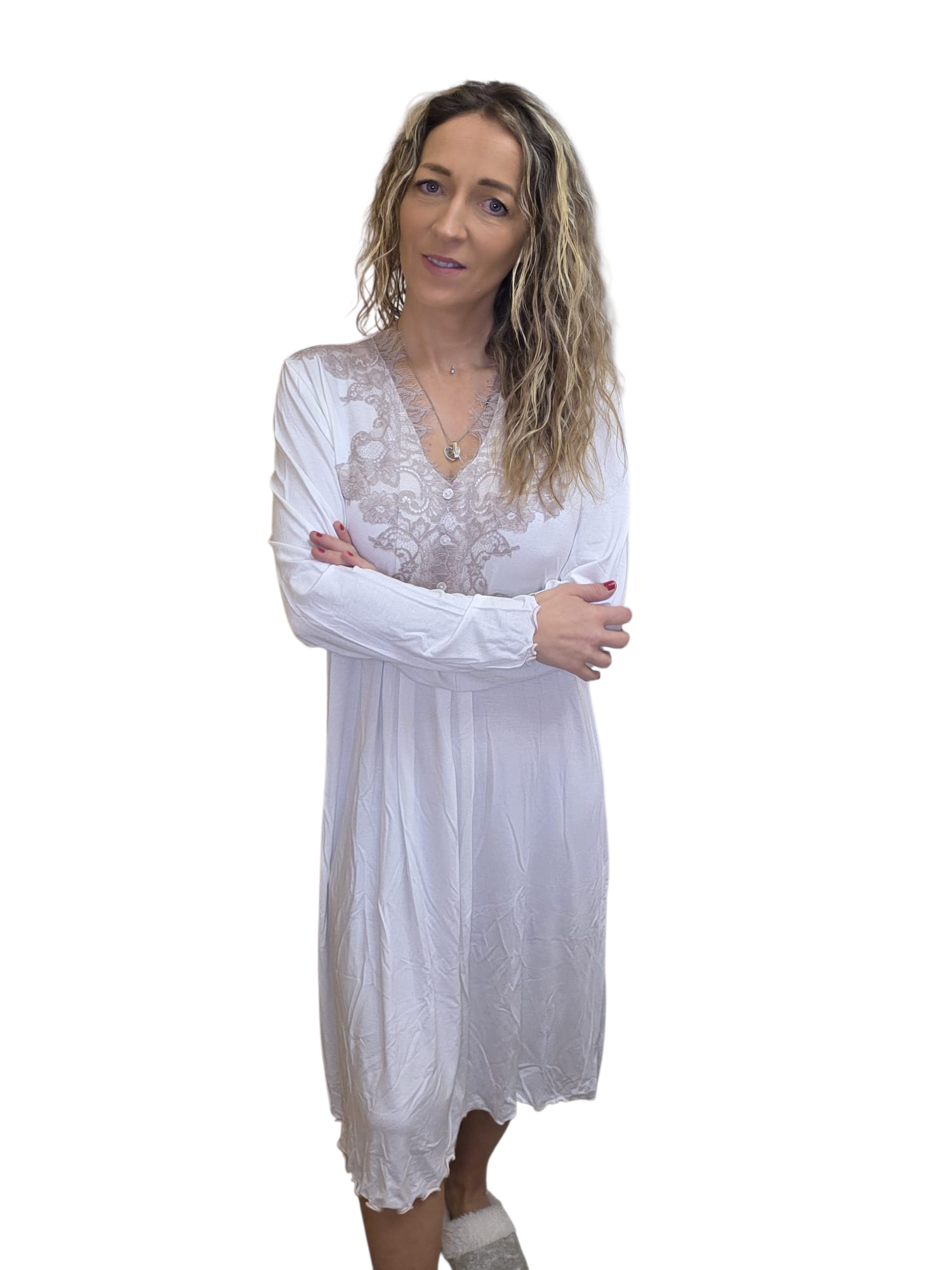 CAMICIA NOTTE CON PIZZO DAVANTI