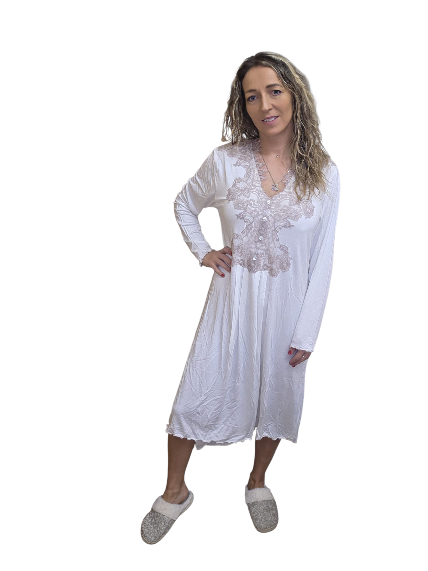 CAMICIA NOTTE CON PIZZO DAVANTI