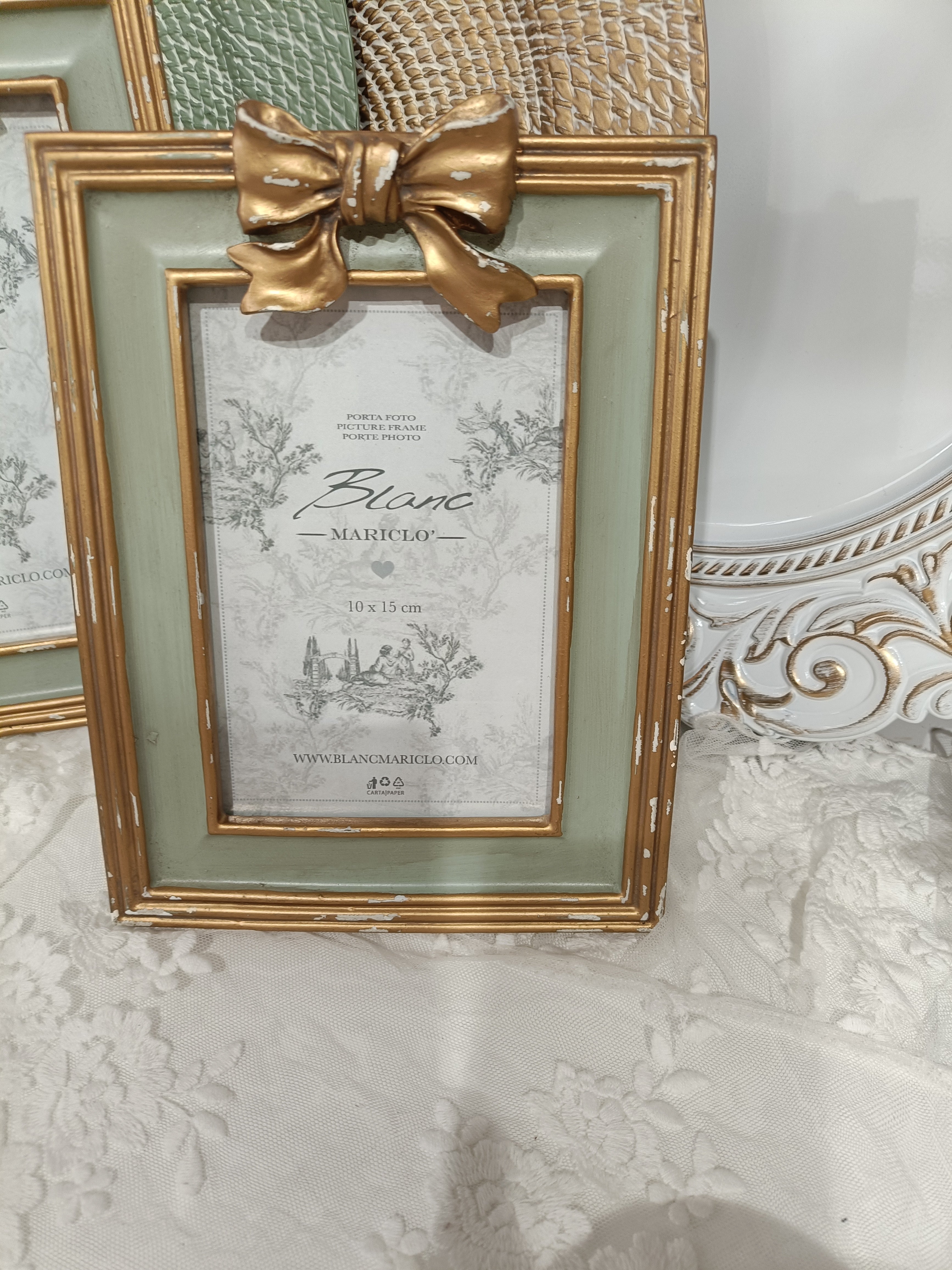 PORTAFOTO AMOR ET MEMORIA- FIOCCO ANTICATO  -  BLANC MARICLO'