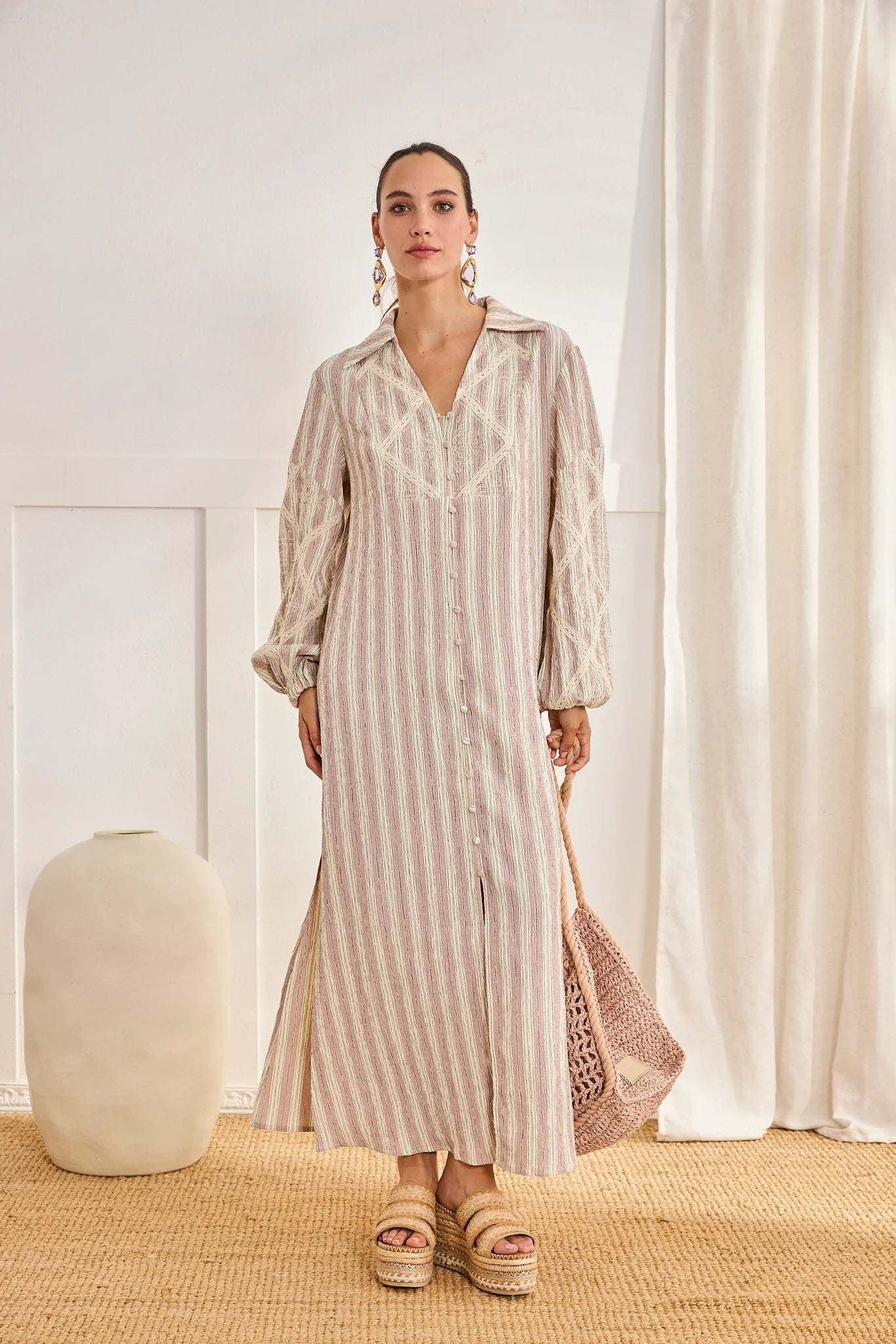 ABITO CAMICIA A RIGHE  -  NUD