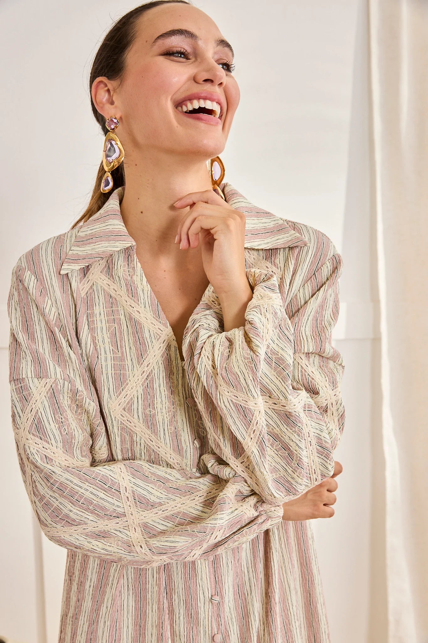 ABITO CAMICIA A RIGHE  -  NUD