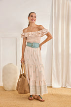 TOP CON SCOLLO BARDOT ARRICCIATO - NUD