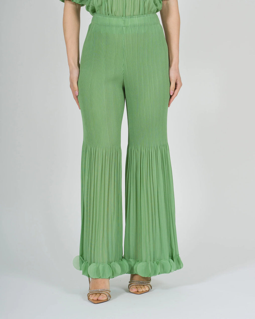PANTALONE PLISSE CON PETALI SUL FONDO - AMOSA