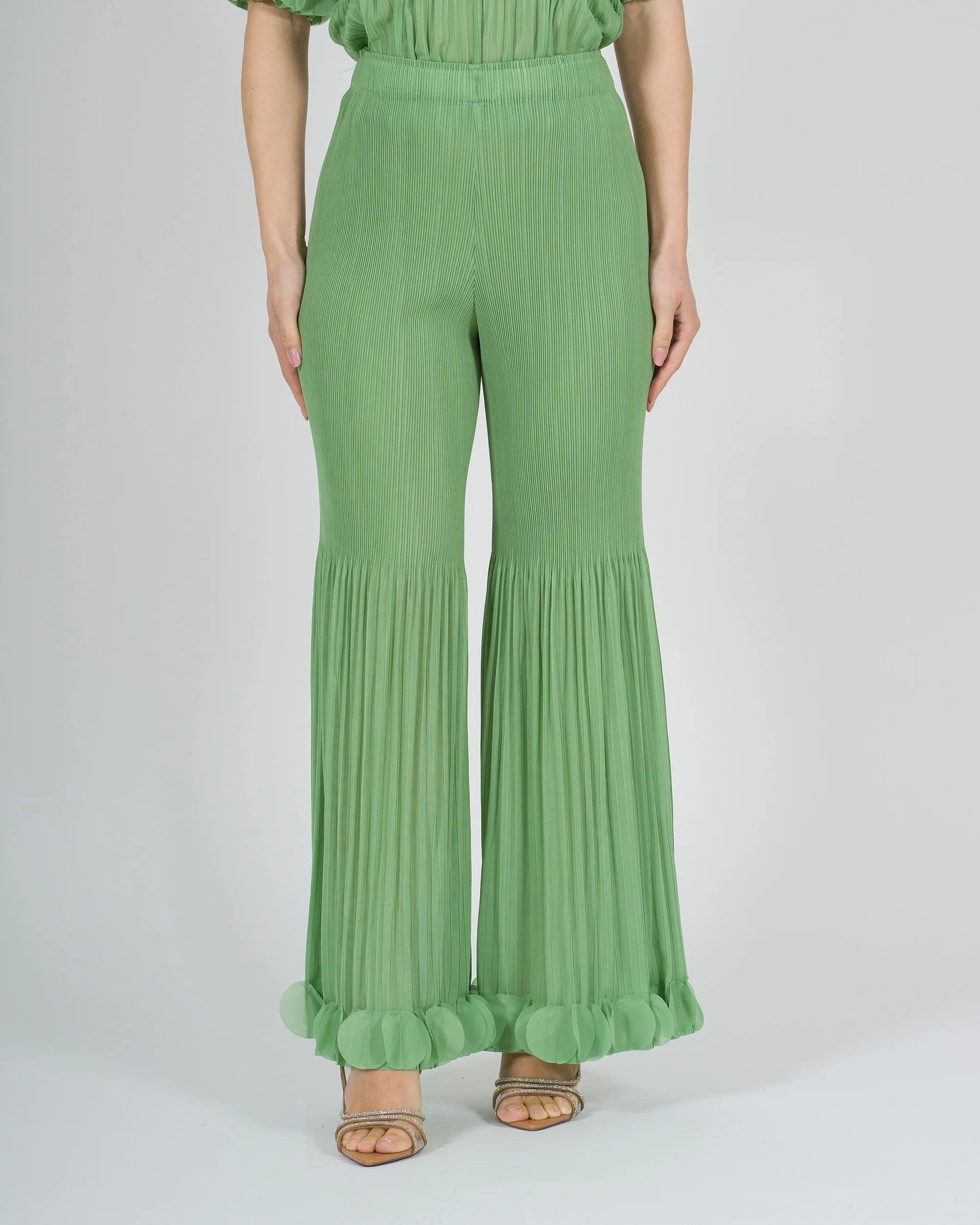 PANTALONE PLISSE CON PETALI SUL FONDO - AMOSA