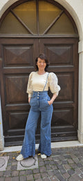 SALOPETTE DI JEANS CON PIZZO - AMOSA