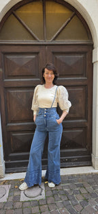 SALOPETTE DI JEANS CON PIZZO - AMOSA
