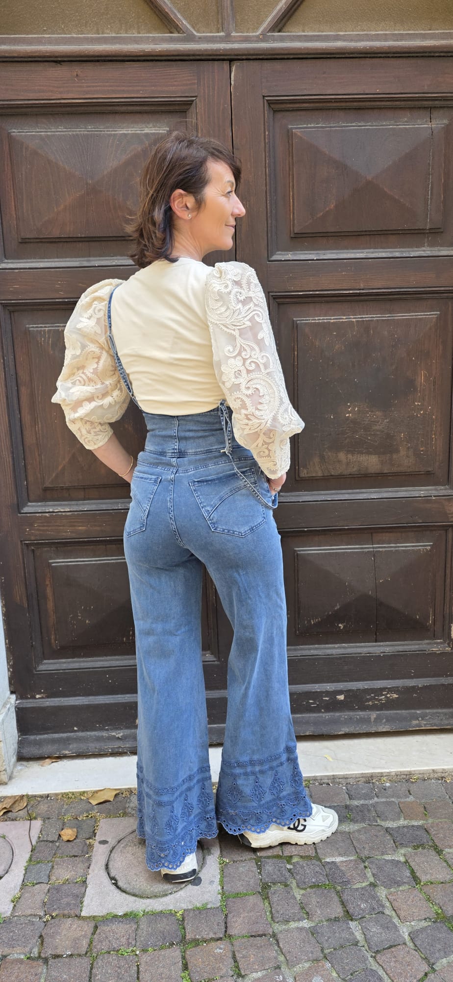 SALOPETTE DI JEANS CON PIZZO - AMOSA