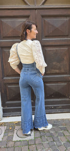 SALOPETTE DI JEANS CON PIZZO - AMOSA