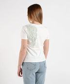 T-SHIRT CON INSERTO RICAMATO E PERLINE VERDI - AMOSA