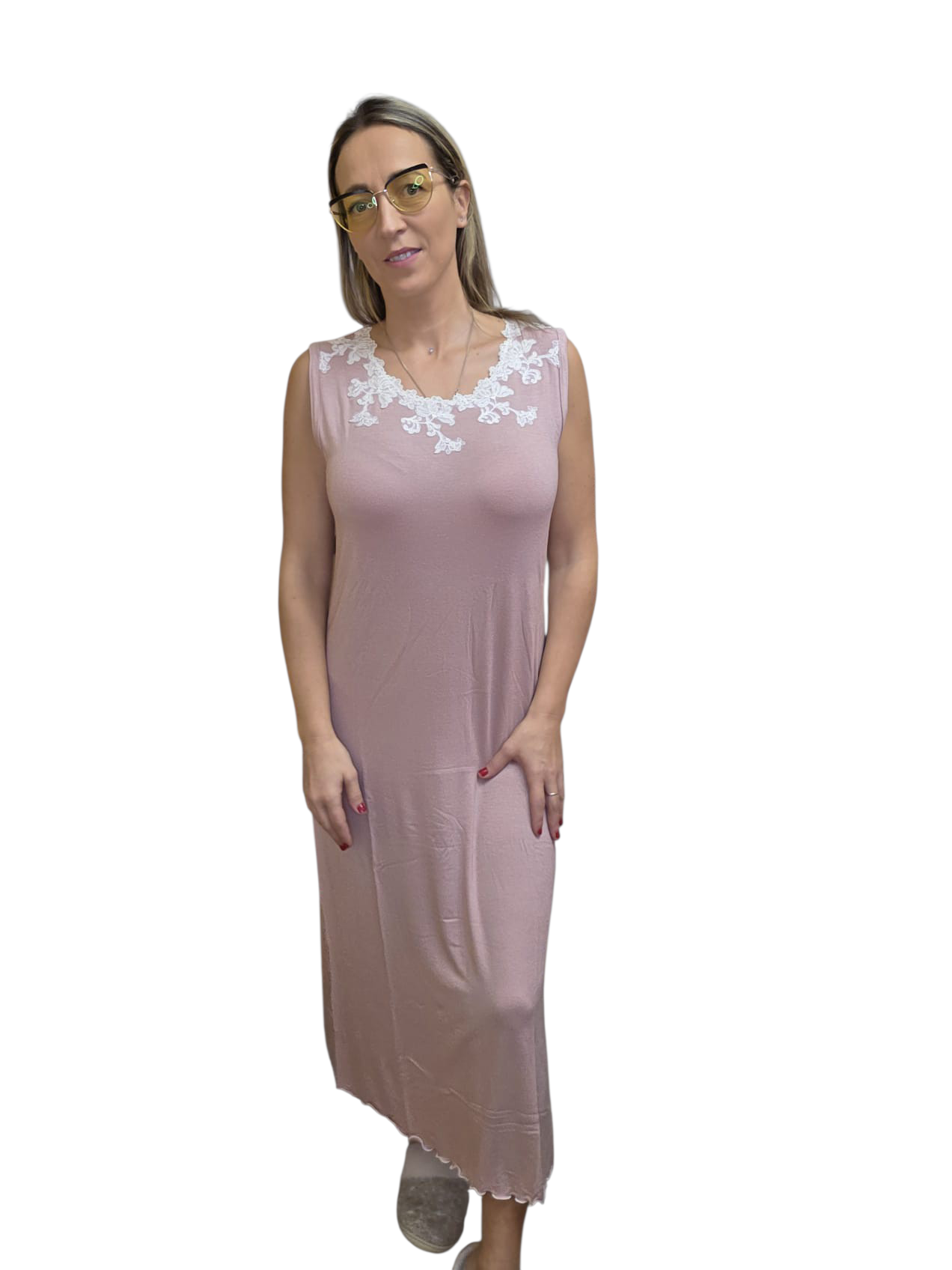 CAMICIA NOTTE SMANICATTA CON PIZZO