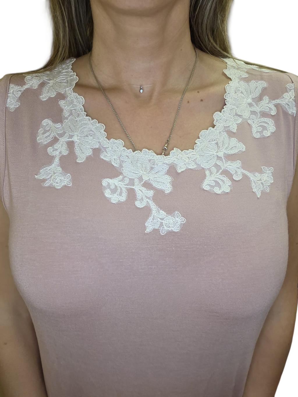 CAMICIA NOTTE SMANICATTA CON PIZZO