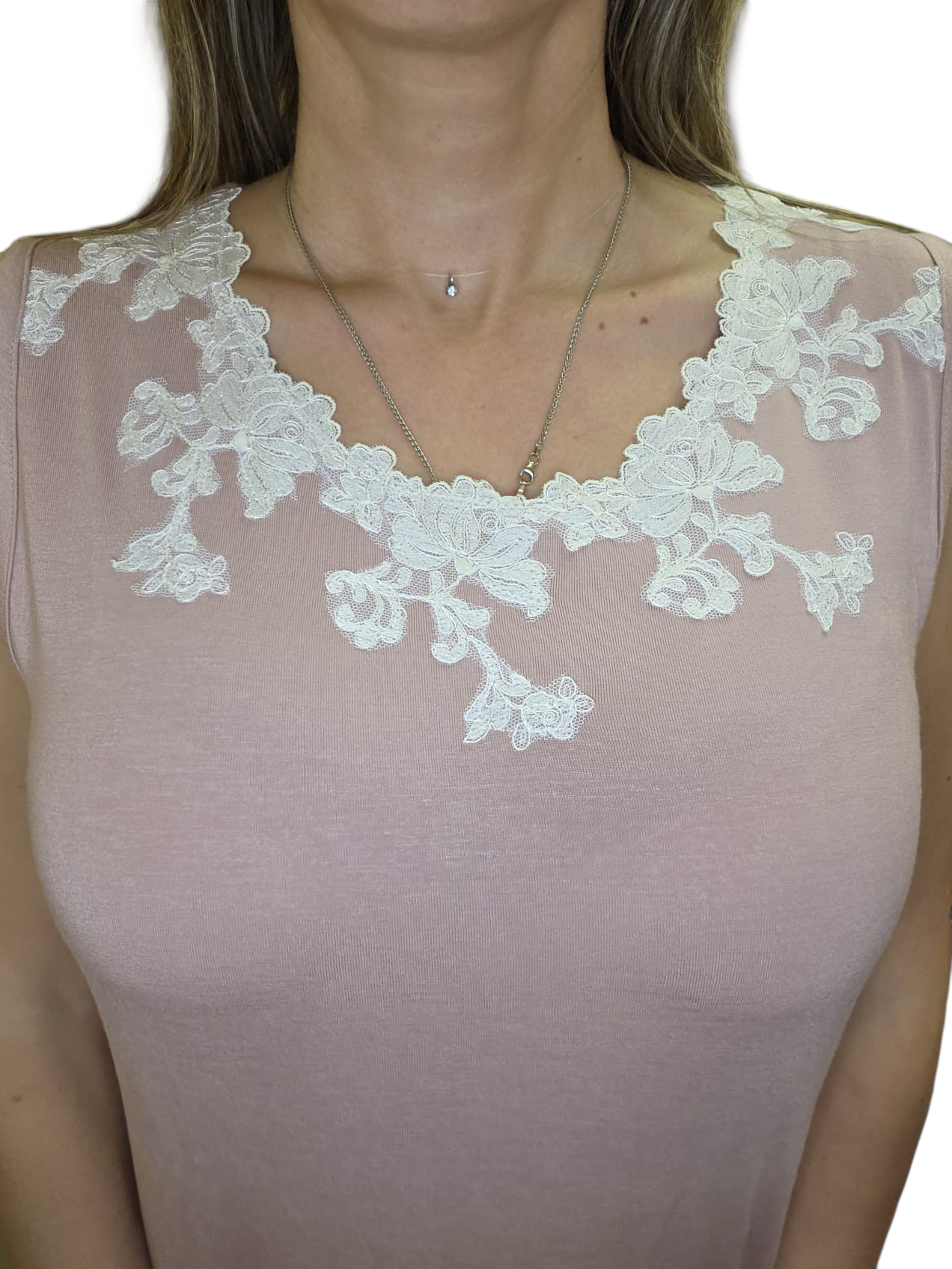 CAMICIA NOTTE SMANICATTA CON PIZZO