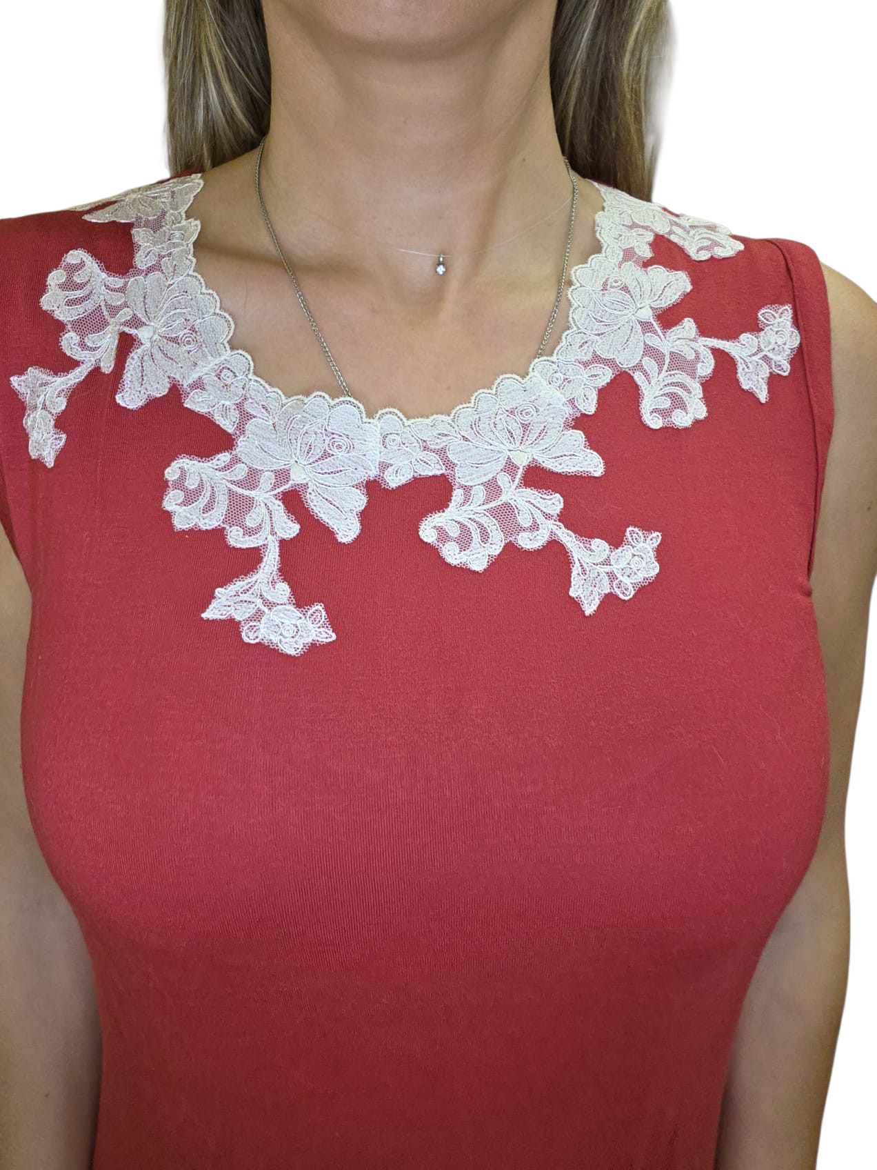 CAMICIA NOTTE SMANICATTA CON PIZZO