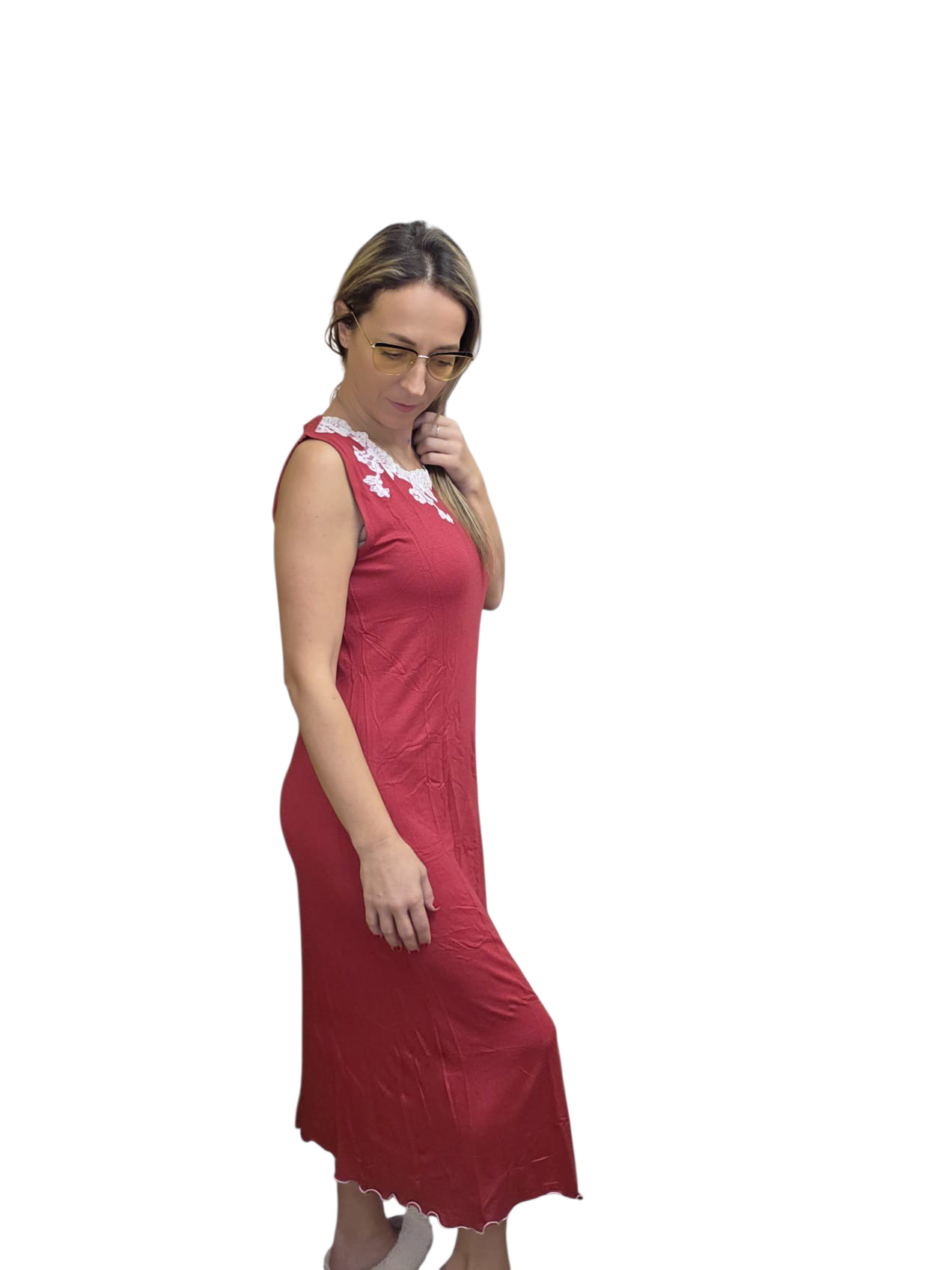 CAMICIA NOTTE SMANICATTA CON PIZZO