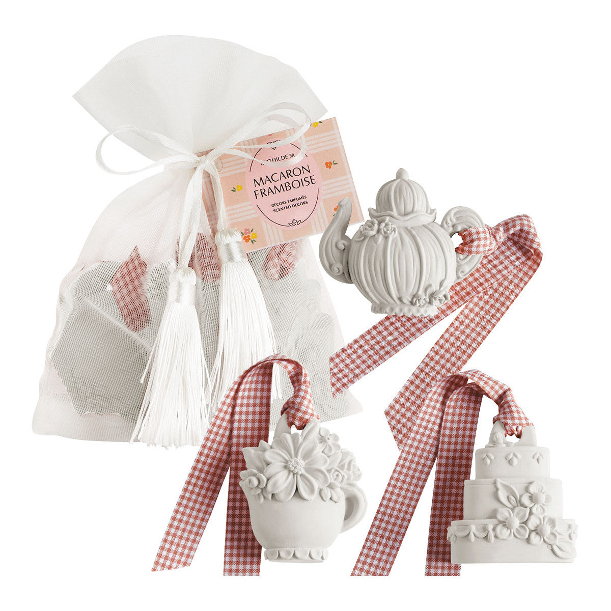 SACCHETTO CON 3 DECORAZIONI MACARON FRAMBOISE - MATHILDE