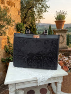 EMBROIDERED LEATHER BAG WITH SHOULDER STRAP - AMOSA